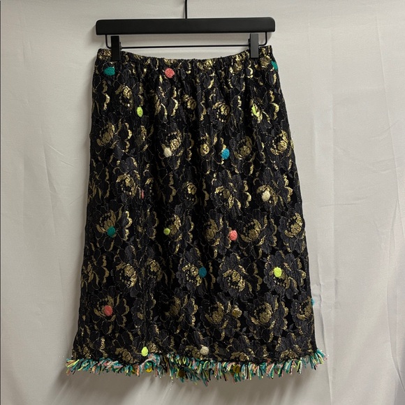 MANOUSH Lace and Yarn Embroidered Fringe Skirt Black Multi Size 40 NWT - Picture 1 of 7
